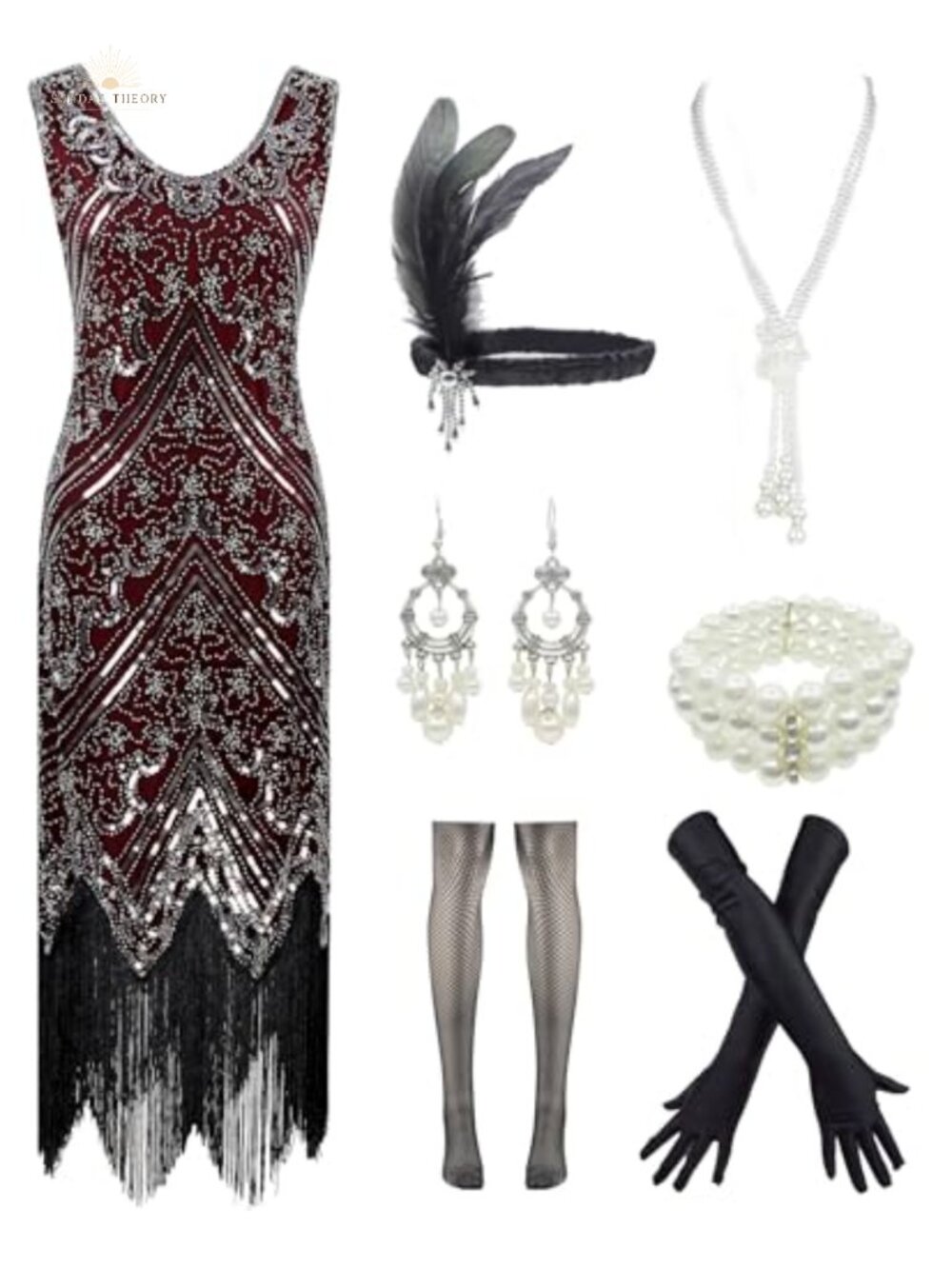 1920s Gatsby Sequin Fringed Flapper Dress 20s Accessories Set Paisley